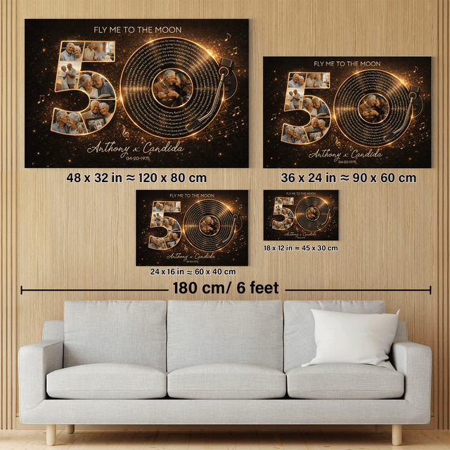Personalized 50th Anniversary Song Lyrics Canvas with Photos, Names & Date