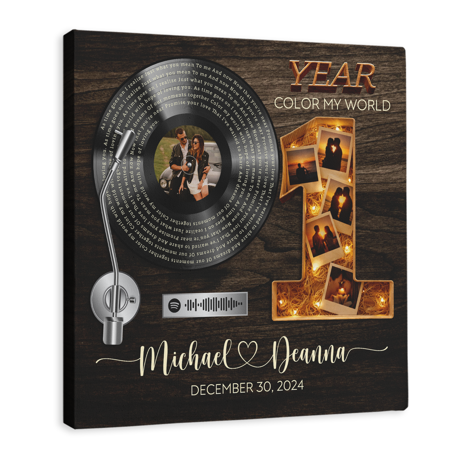 Personalized 1st Anniversary Song Lyrics Canvas with Spotify QR Code