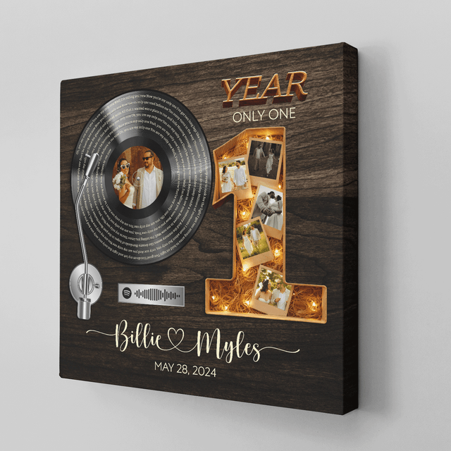 Personalized 1st Anniversary Song Lyrics Canvas with Spotify QR Code