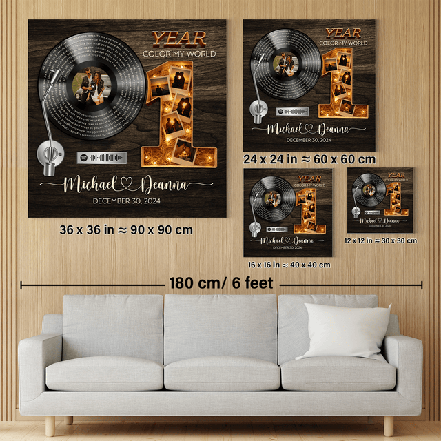 Personalized 1st Anniversary Song Lyrics Canvas with Spotify QR Code