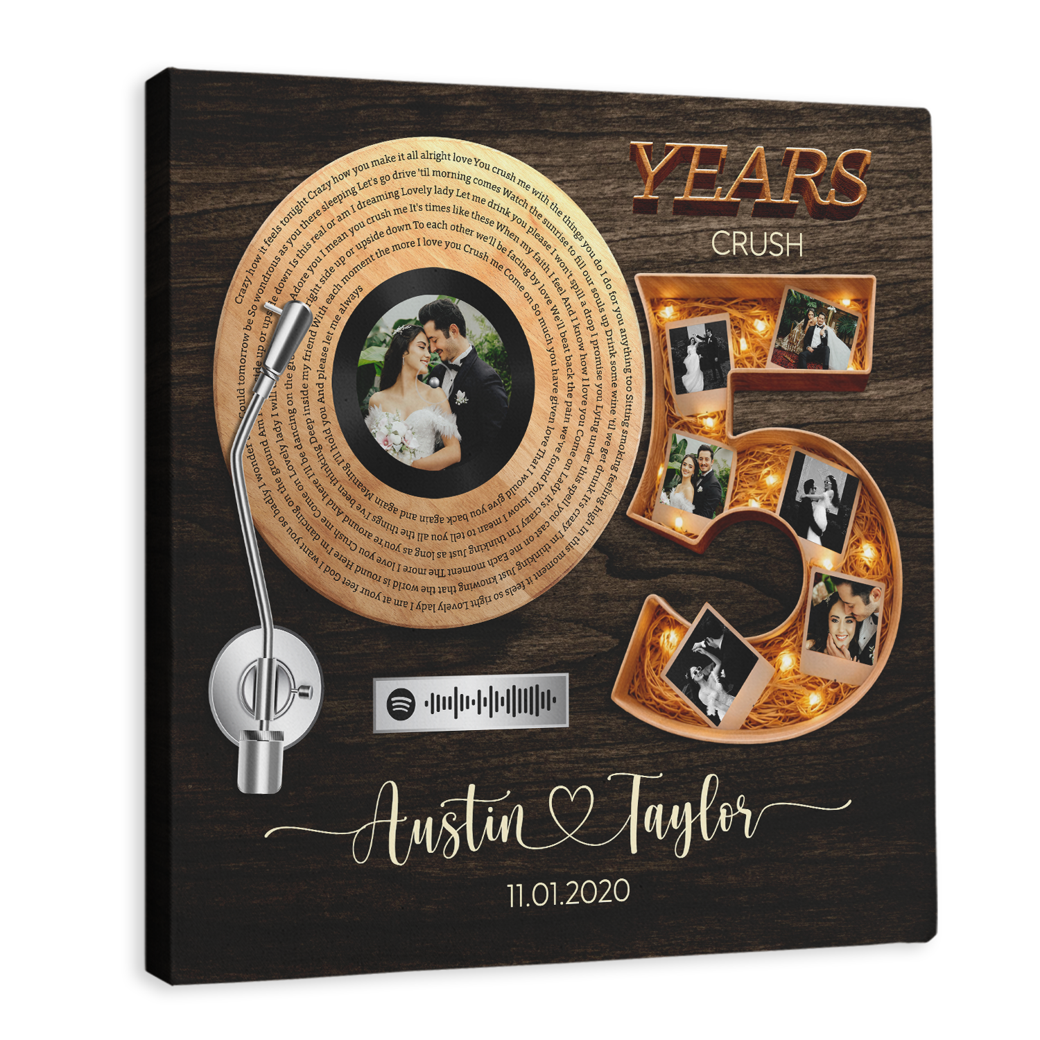 Personalized 5th Anniversary Song Lyrics Canvas with Spotify QR Code