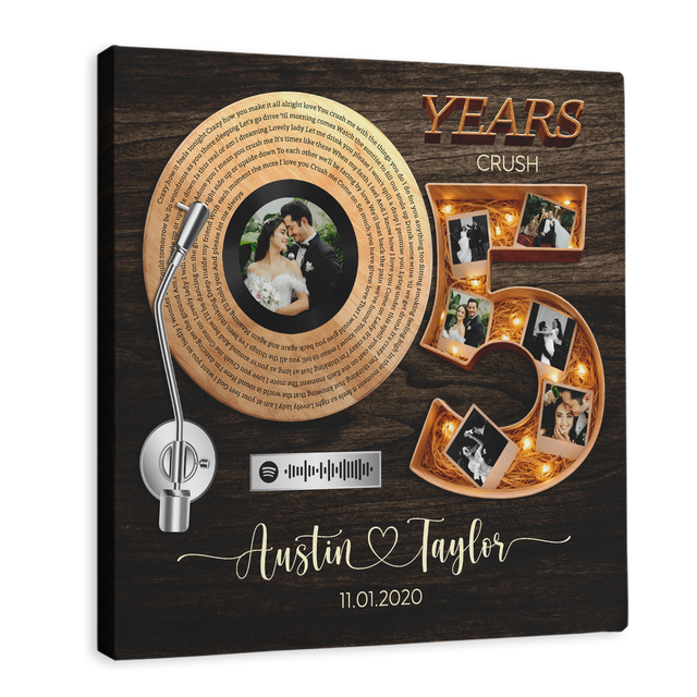 Personalized 5th Anniversary Song Lyrics Canvas with Spotify QR Code