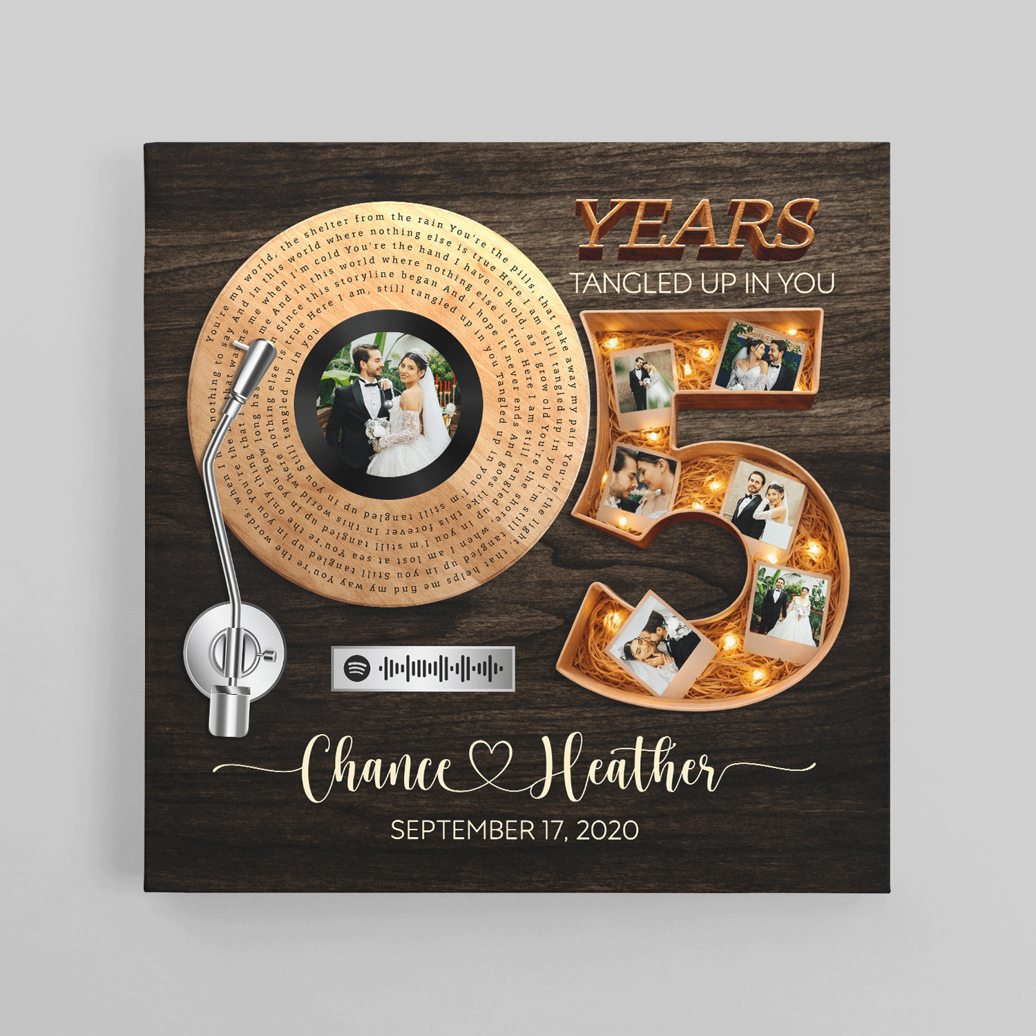 Personalized 5th Anniversary Song Lyrics Canvas with Spotify QR Code