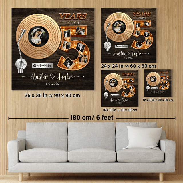Personalized 5th Anniversary Song Lyrics Canvas with Spotify QR Code