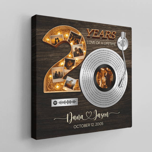 Personalized 20th Anniversary Song Lyrics Canvas with Spotify QR Code