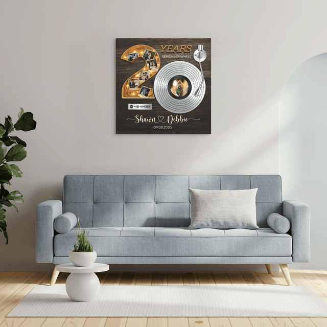 Personalized 20th Anniversary Song Lyrics Canvas with Spotify QR Code