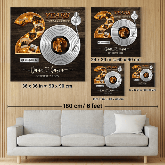 Personalized 20th Anniversary Song Lyrics Canvas with Spotify QR Code