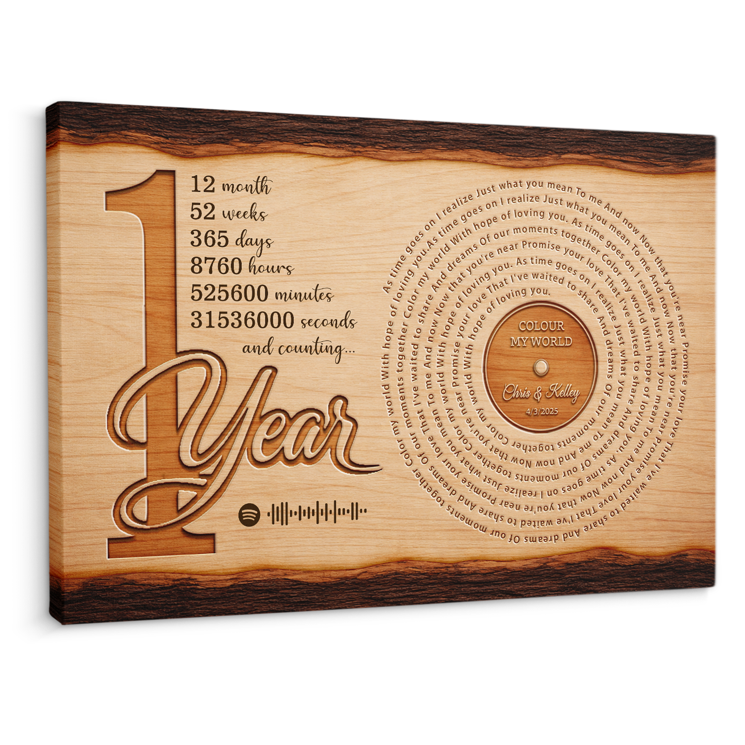 1 Year Anniversary Canvas, Personalized Couple Gift with Song