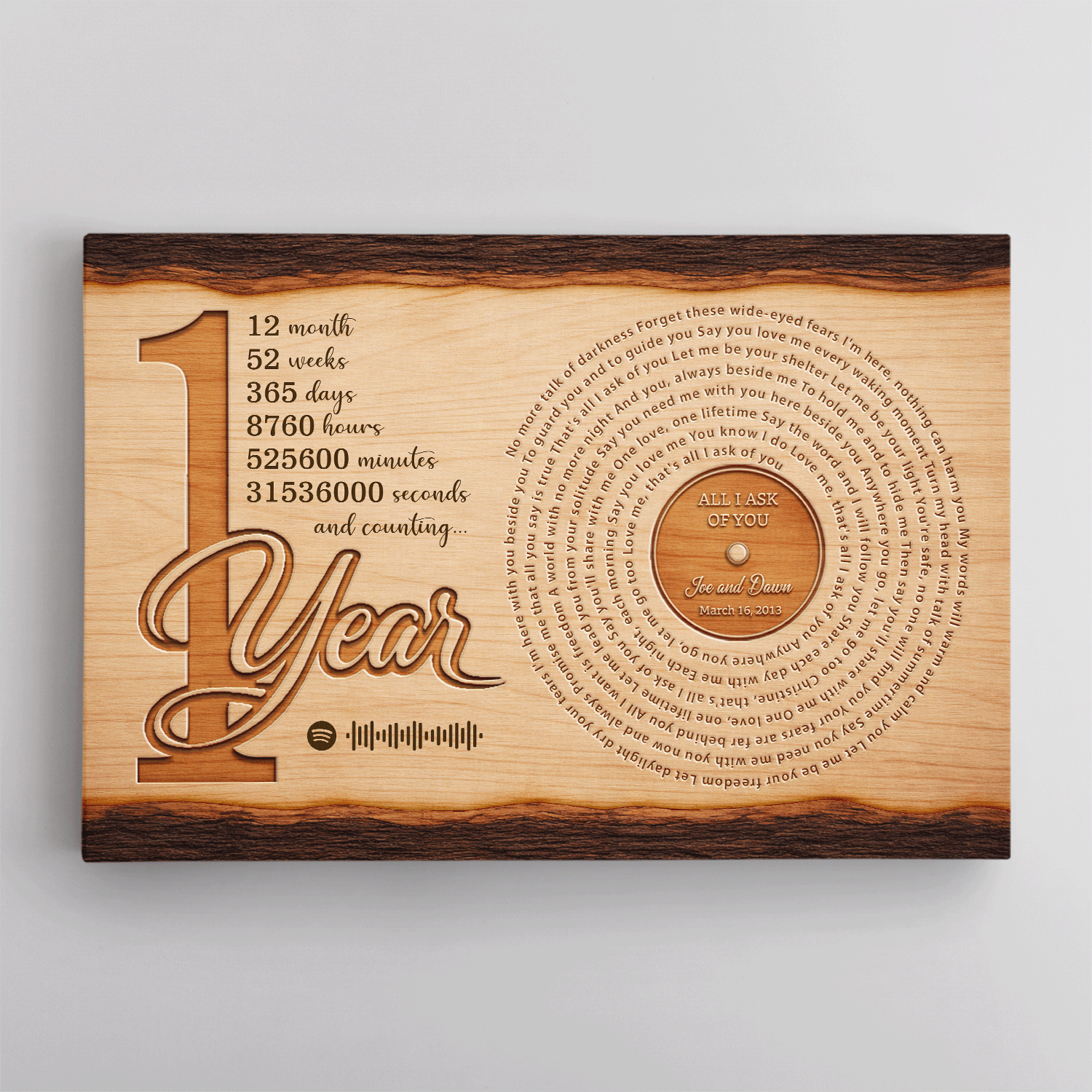 1 Year Anniversary Canvas, Personalized Couple Gift with Song