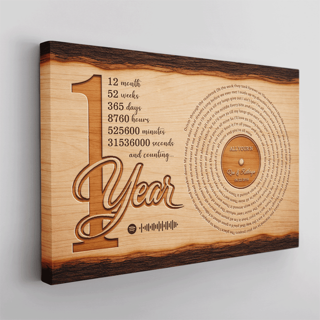 1 Year Anniversary Canvas, Personalized Couple Gift with Song