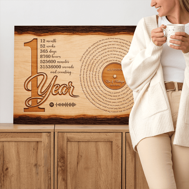 1 Year Anniversary Canvas, Personalized Couple Gift with Song