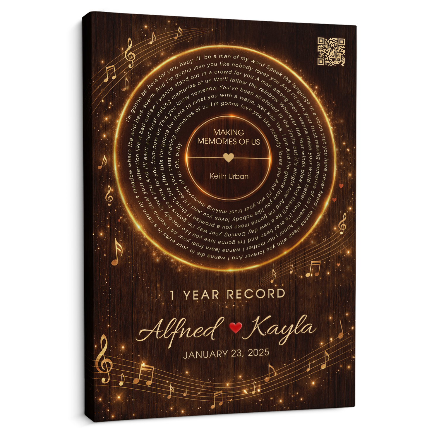 1 Year Anniversary Song Canvas with QR Code, Couple Gift