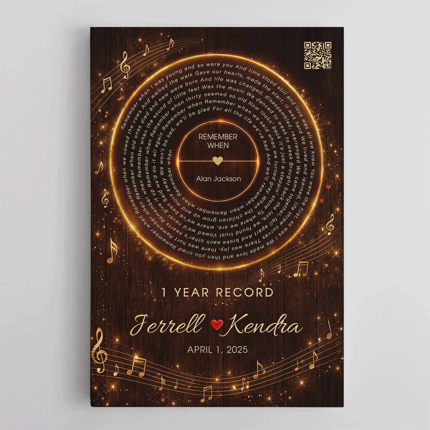 1 Year Anniversary Song Canvas with QR Code, Couple Gift