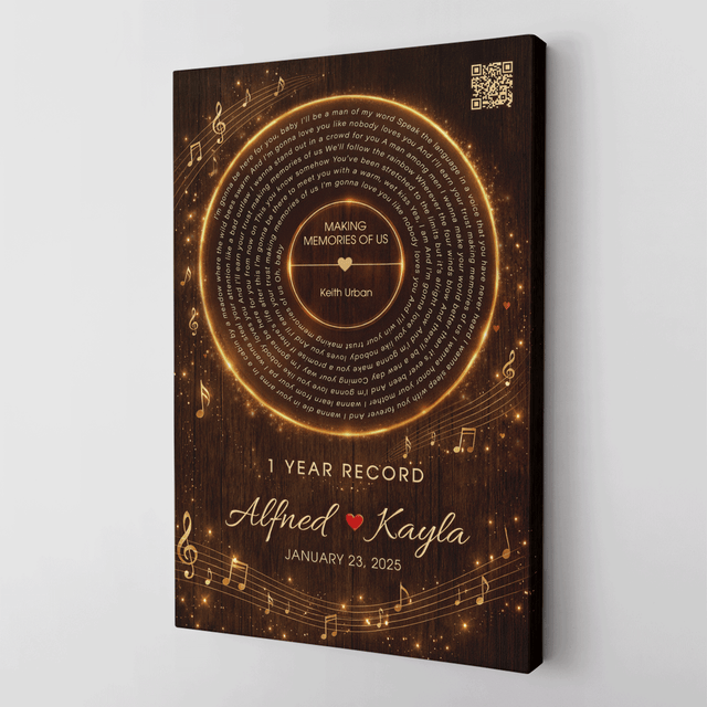 1 Year Anniversary Song Canvas with QR Code, Couple Gift