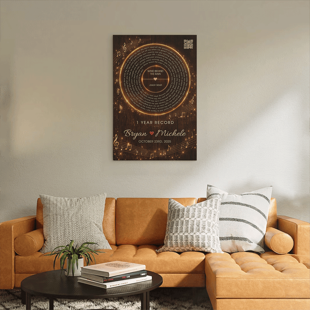 1 Year Anniversary Song Canvas with QR Code, Couple Gift