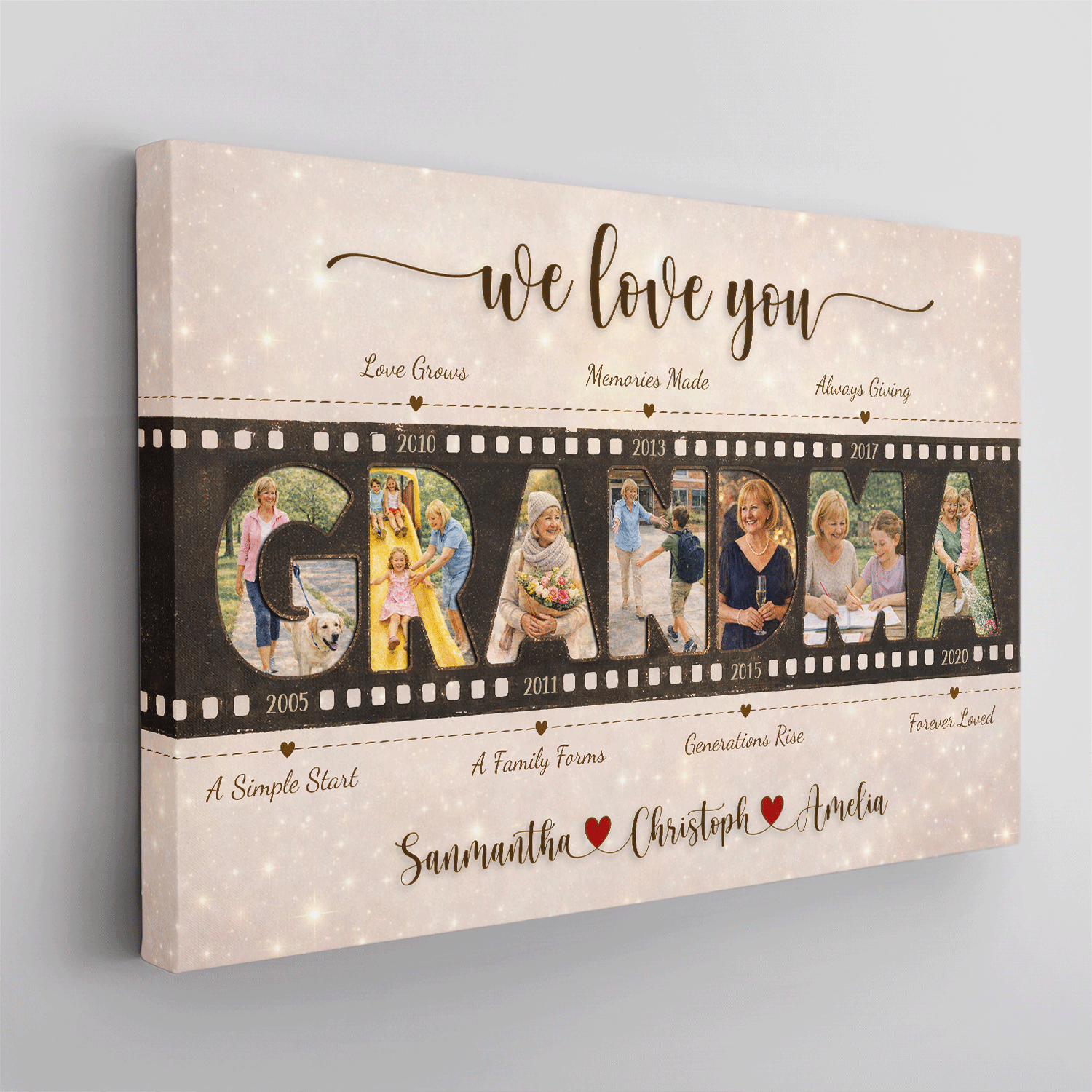 Personalized We Love You Mom Canvas – Custom Photo Timeline Gift for Mom or Grandma