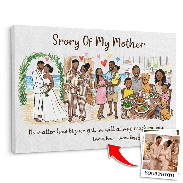 Personalized Story of My Mother Canvas – Custom Family Journey Mother’s Day Gift with Names