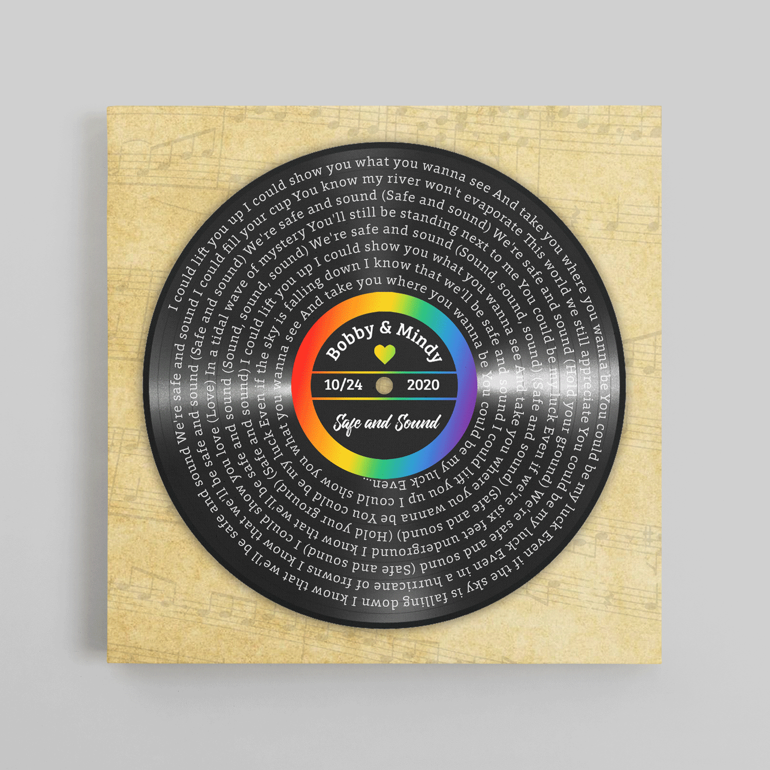 Custom Song Lyrics And Text, Vinyl Record Style, Canvas Wall Art