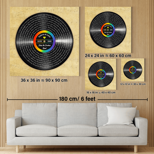 Custom Song Lyrics And Text, Vinyl Record Style, Canvas Wall Art