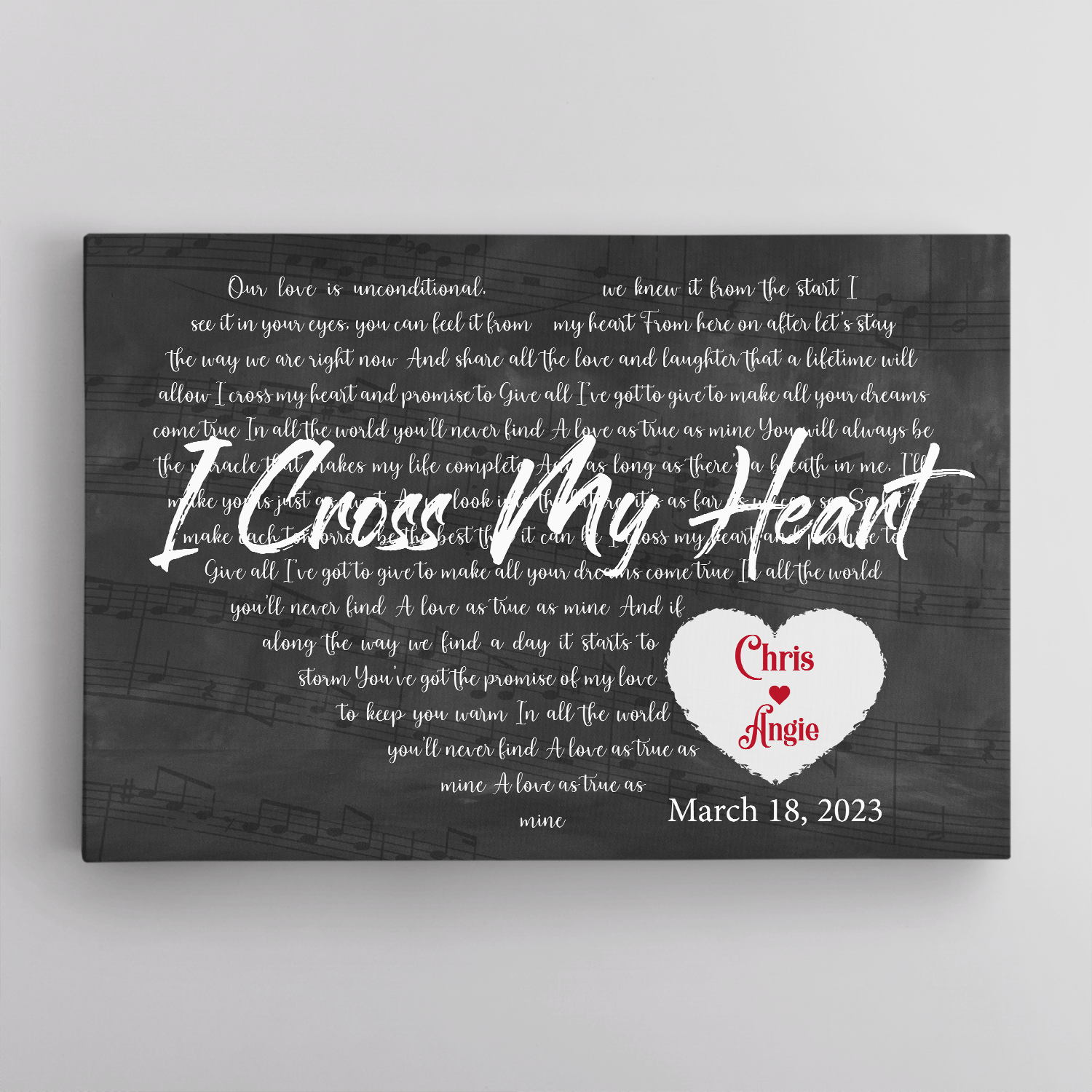Custom Song Lyrics Heart Art, Custom Name And Song Name, Canvas Wall Art