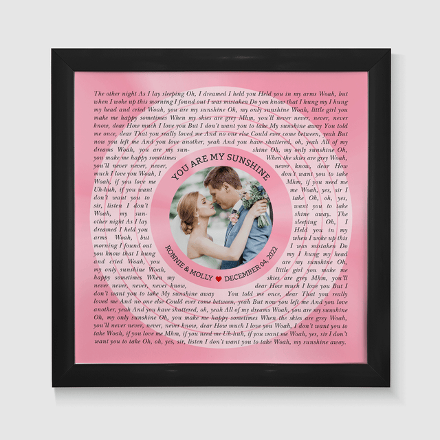 Circular Photo Tickled Pink Framed Art Print, Custom Song Lyrics & Name