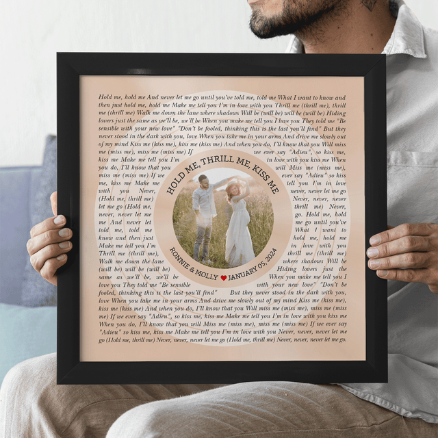 Circular Photo Sandy Framed Art Print, Personalized Song Lyrics & Name