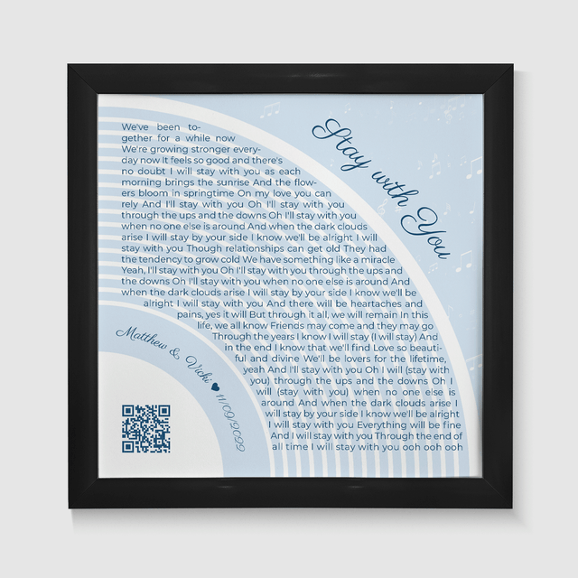 Custom Song Lyrics Wall Art With QR Code, Pastel Blue Framed Art Print