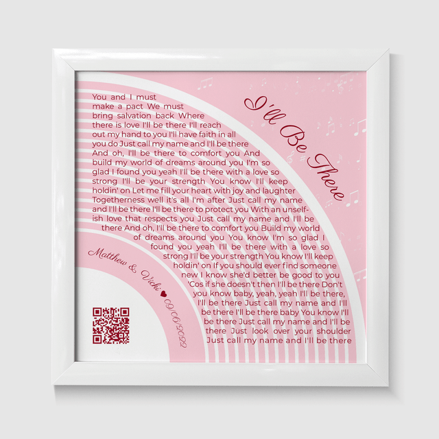Custom Song Lyrics Wall Art With QR Code, Pastel Pink Framed Art Print