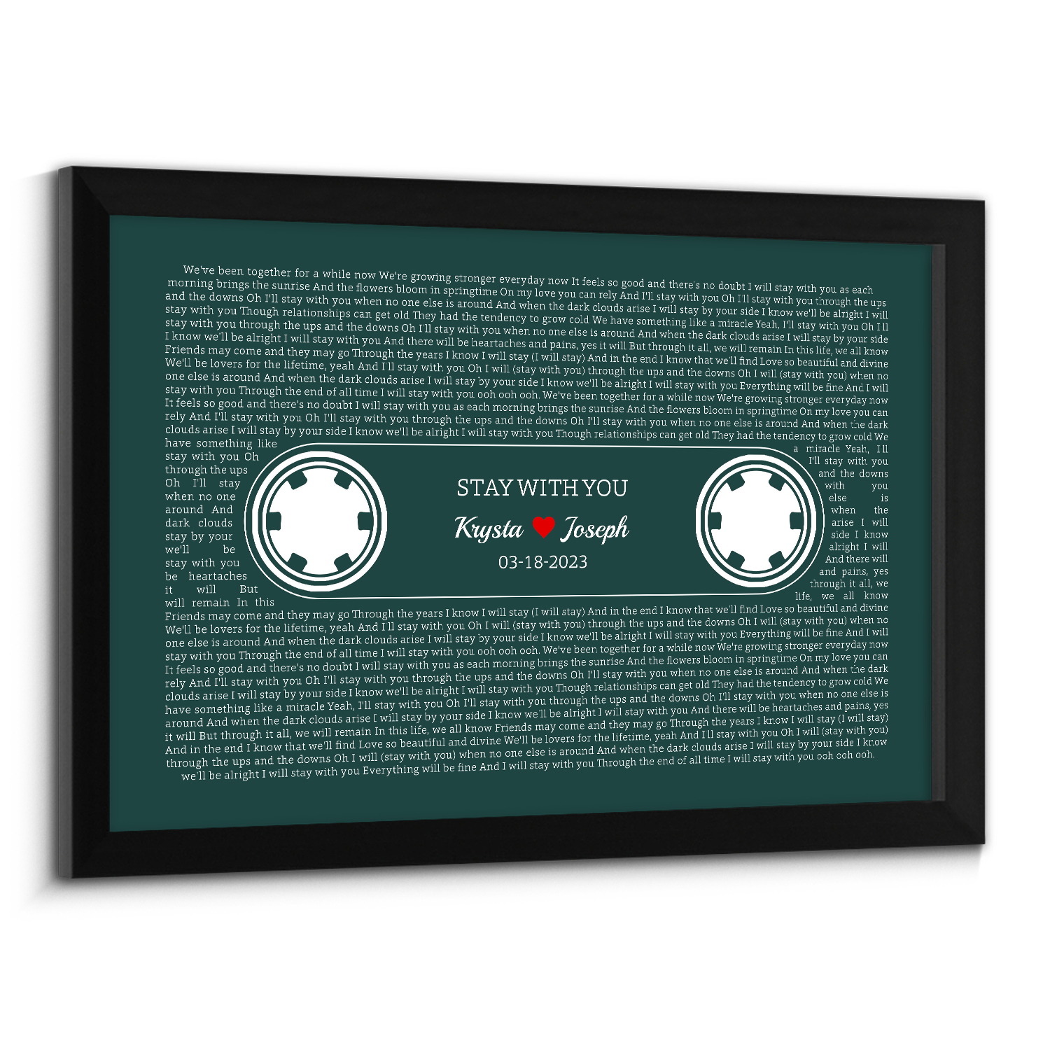 Forest Green Retro Cassette Tape Design, Personalized Song Lyrics Framed Art Print