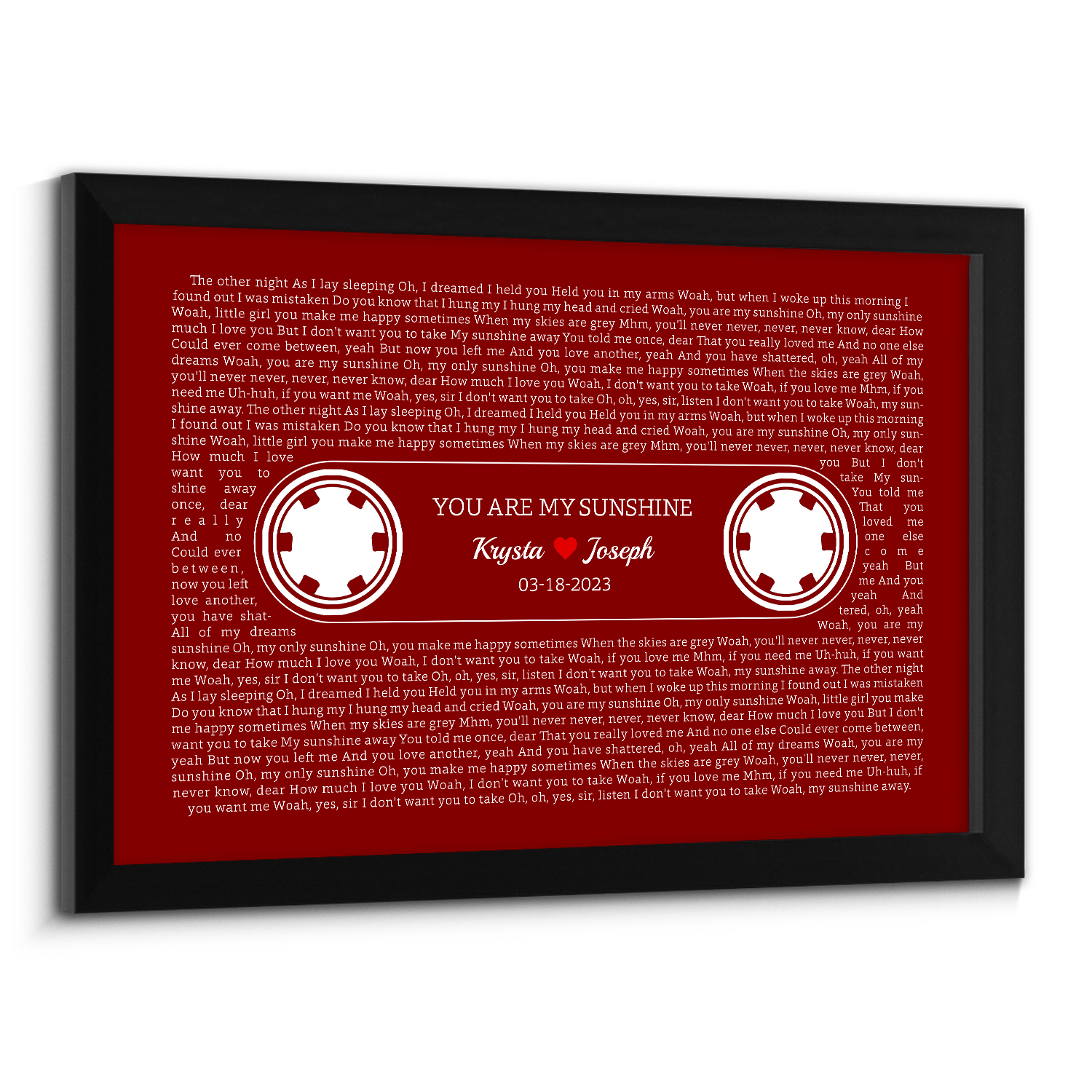 Maroon Retro Cassette Tape Design, Personalized Song Lyrics Framed Art Print