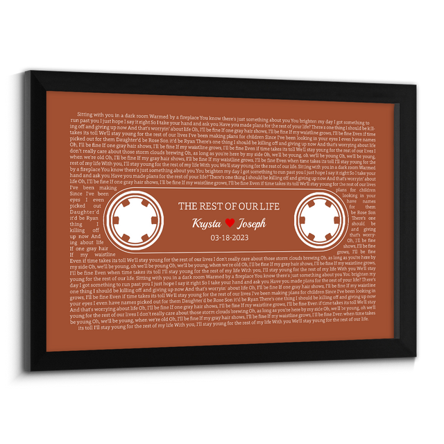 Orange Retro Cassette Tape, Personalized Song Lyrics Framed Art Print
