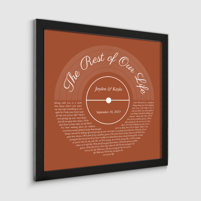 Rusty Orange Framed Square Wall Art, Custom Song Lyrics & Name