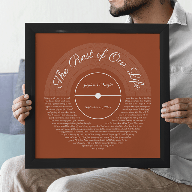 Rusty Orange Framed Square Wall Art, Custom Song Lyrics & Name