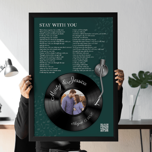 Personalized Song Lyrics Frame Art Print, Forest Green Vinyl Record Lyrics
