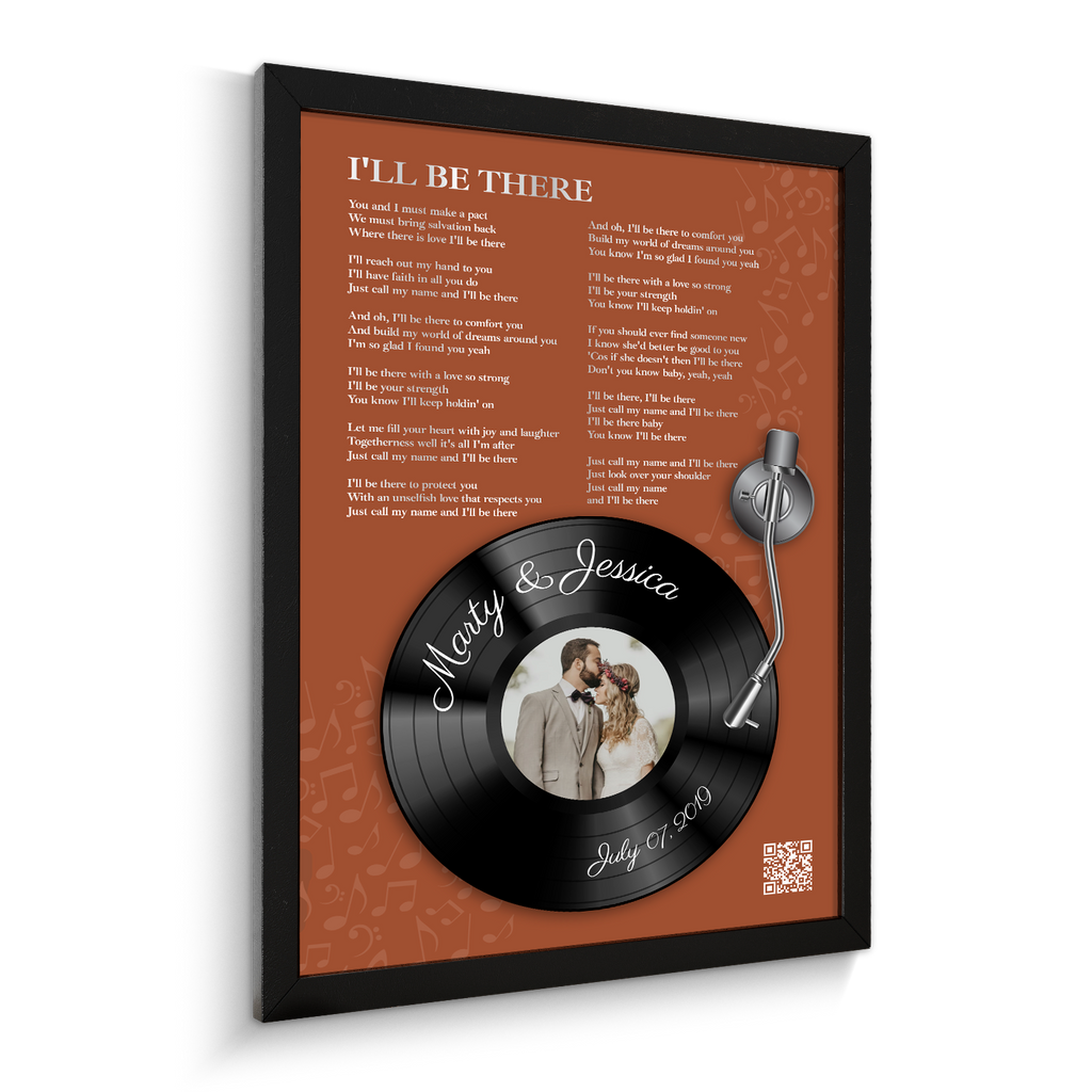 Rusti Orange Vinyl Record Lyrics Framed Art Print, Custom Song &amp; Name