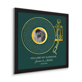 Custom Gold Vinyl Record Design, Retro Green Circular Photo Framed Art Print