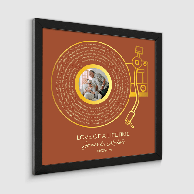 Custom Gold Vinyl Record, Retro Orange Circular Photo Framed Art Print
