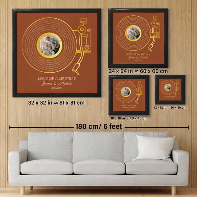 Custom Gold Vinyl Record, Retro Orange Circular Photo Framed Art Print