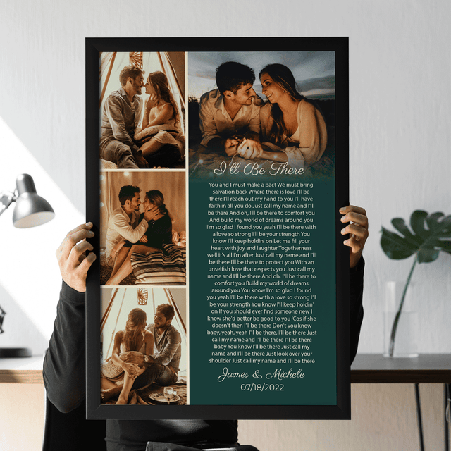 Custom Photo Collage Framed Art Print, Personalized Song Lyrics & Name