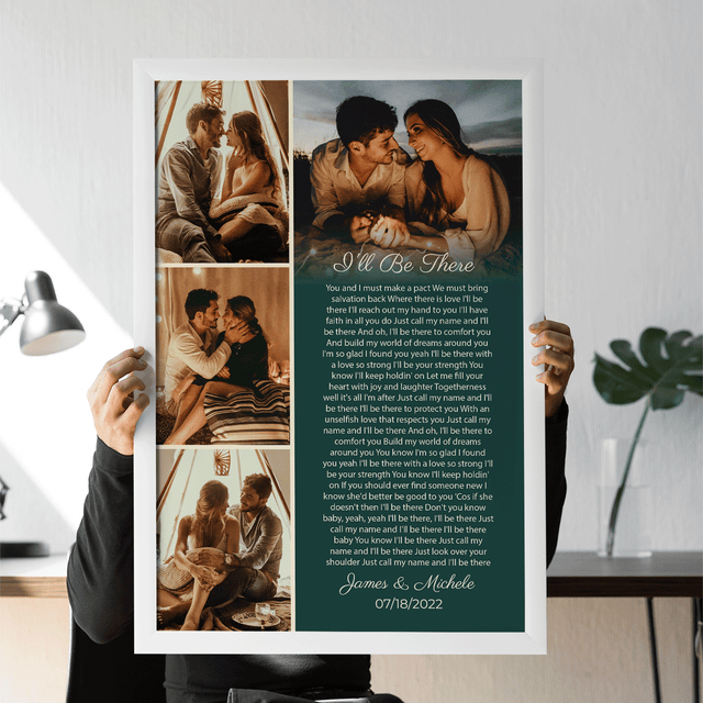 Custom Photo Collage Framed Art Print, Personalized Song Lyrics & Name