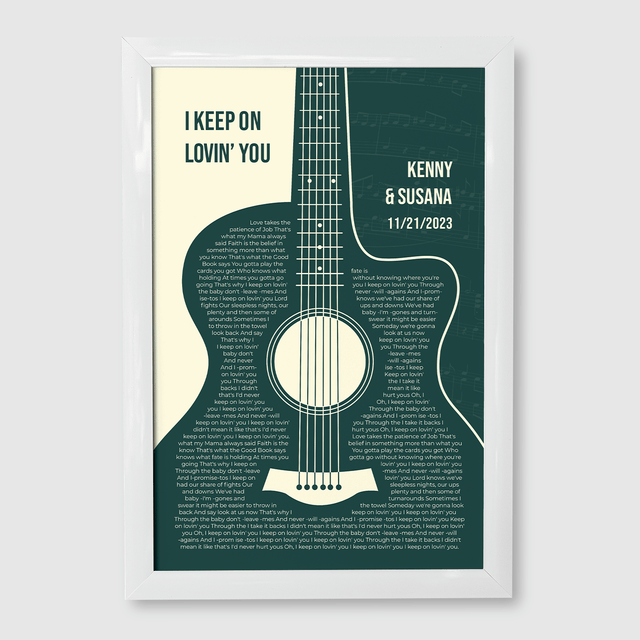 Forest Green Guitar Design, Personalized Song Lyrics Framed Art Print