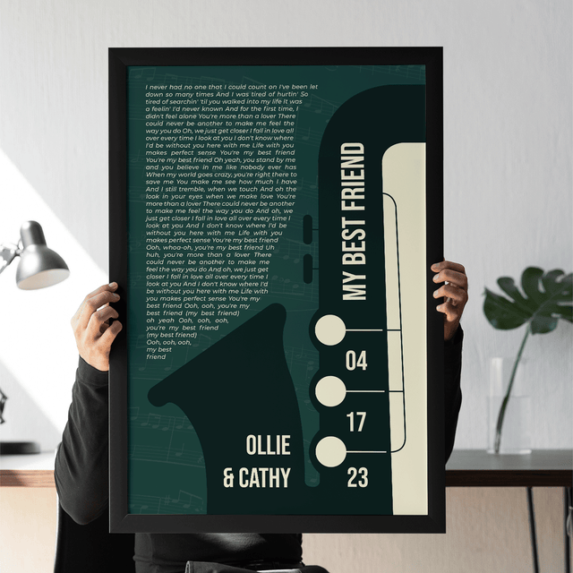Custom Song Lyrics & Name, Vintage Green Saxophone Design Framed Art Print