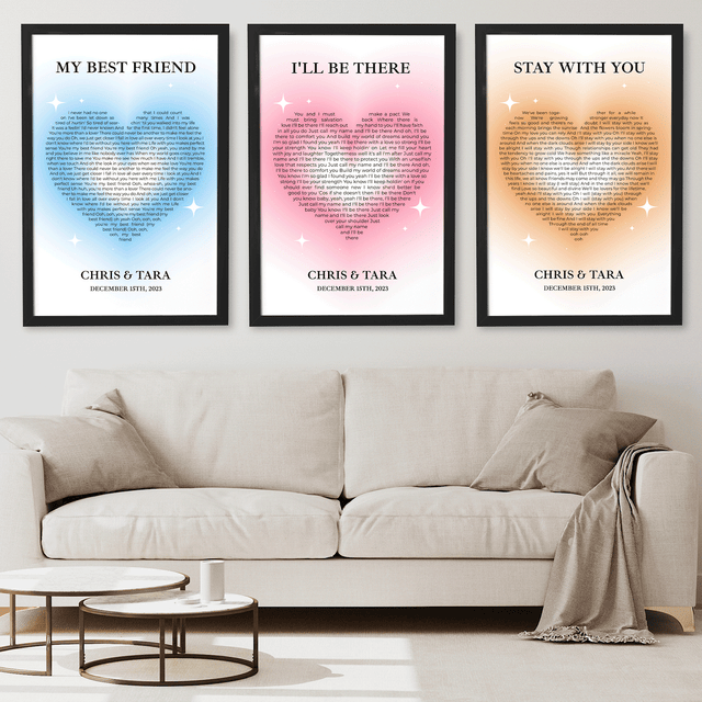 Ice Blue Heart Shaped Framed Art Print, Custom Song Lyrics & Name