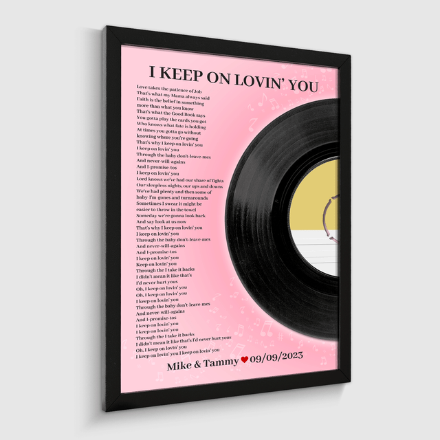 Personalized Song Lyrics Vinyl Record, Tickled Pink Framed Art Print