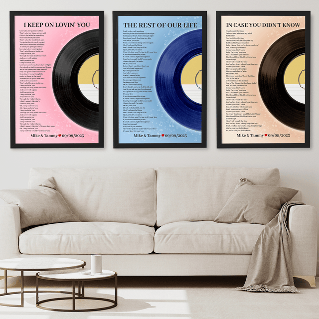Personalized Song Lyrics Vinyl Record, Tickled Pink Framed Art Print
