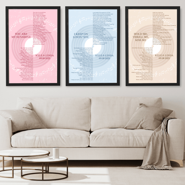 Pastel Sand Minimalist Vinyl Record, Custom Song Lyrics Framed Art Print