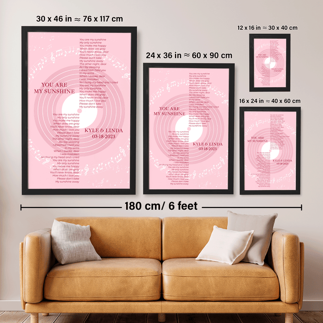 Pastel Pink Vinyl Record Framed Art Print, Personalized Song Lyrics