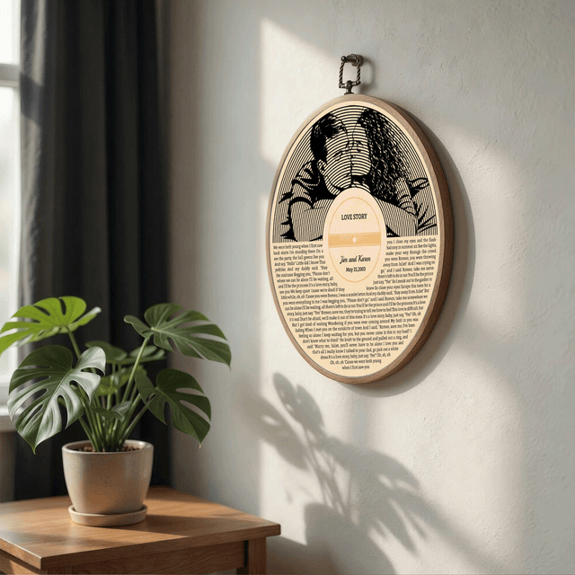Personalized Song Lyrics Vinyl Record - Framed Round Wall Art - KAMI01