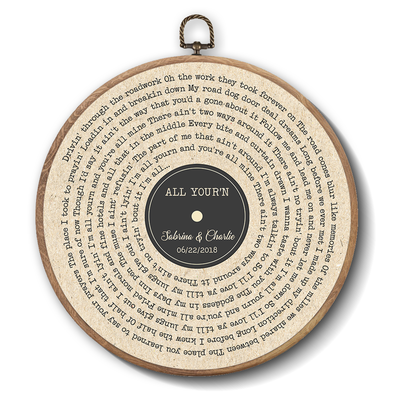 Personalized Song Lyrics Vinyl Record - Framed Round Wall Art - KAMI04