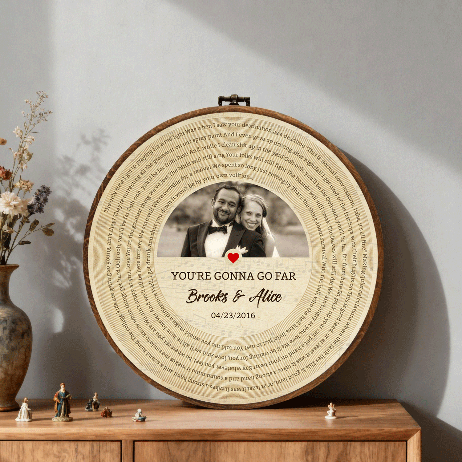 Personalized Song Lyrics Vinyl Record - Framed Round Wall Art - KAMI05